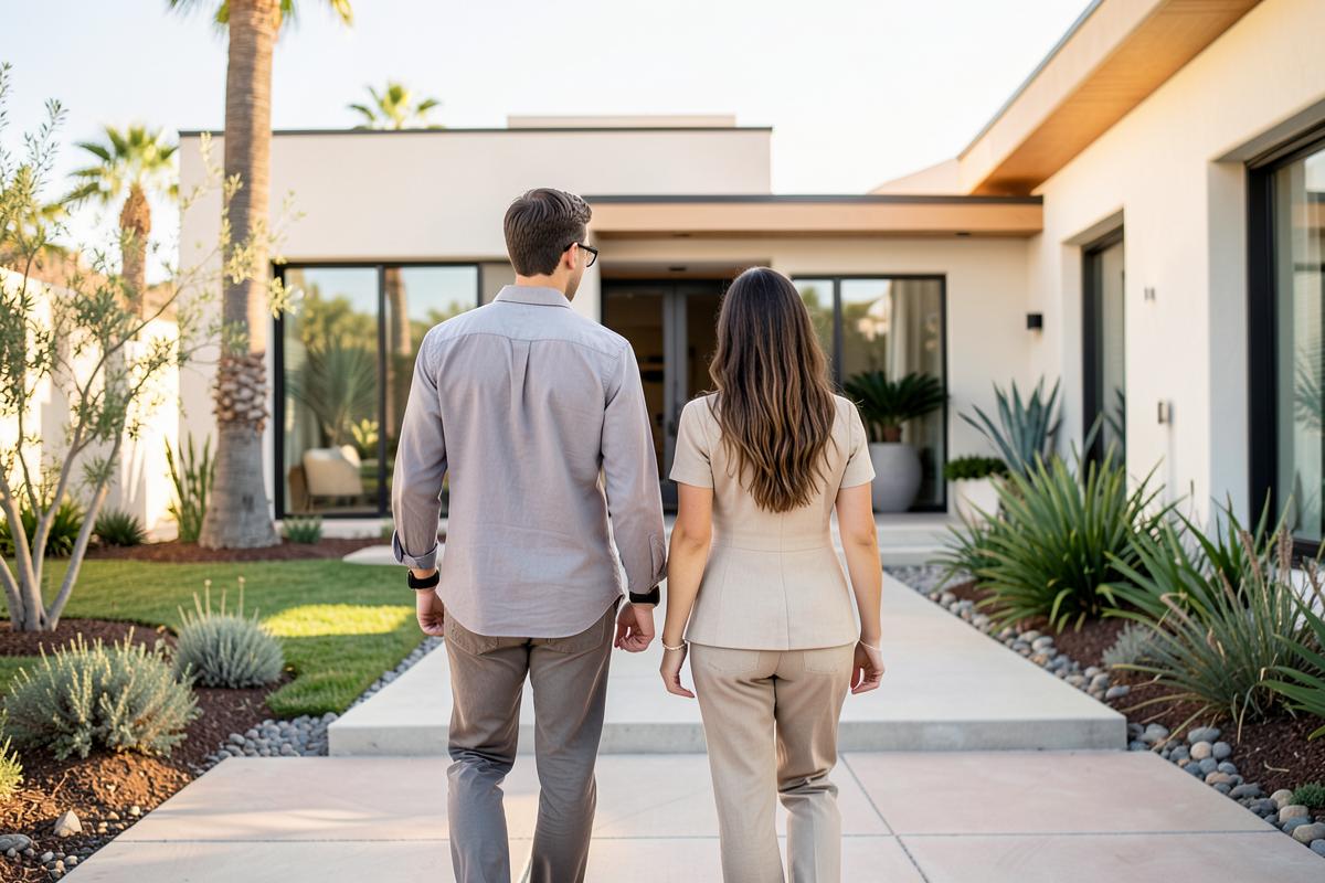 Home buyers touring a modern Southern California home