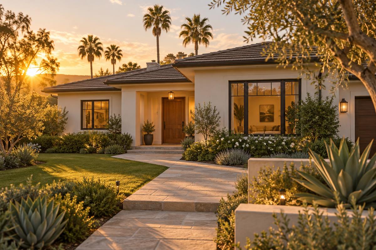 Warm Southern California family home in golden afternoon light